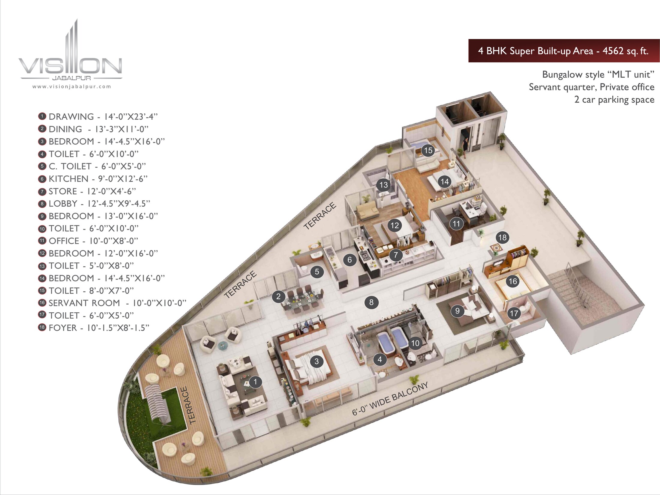 4 BHK Bungalow style “MLT unit” floor plan — 4562 sq. ft.